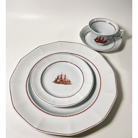 Wedgwood Flying Cloud Rust Lot 4 place settings + extra dinner, tea + sugar jar - Picture 1 of 16